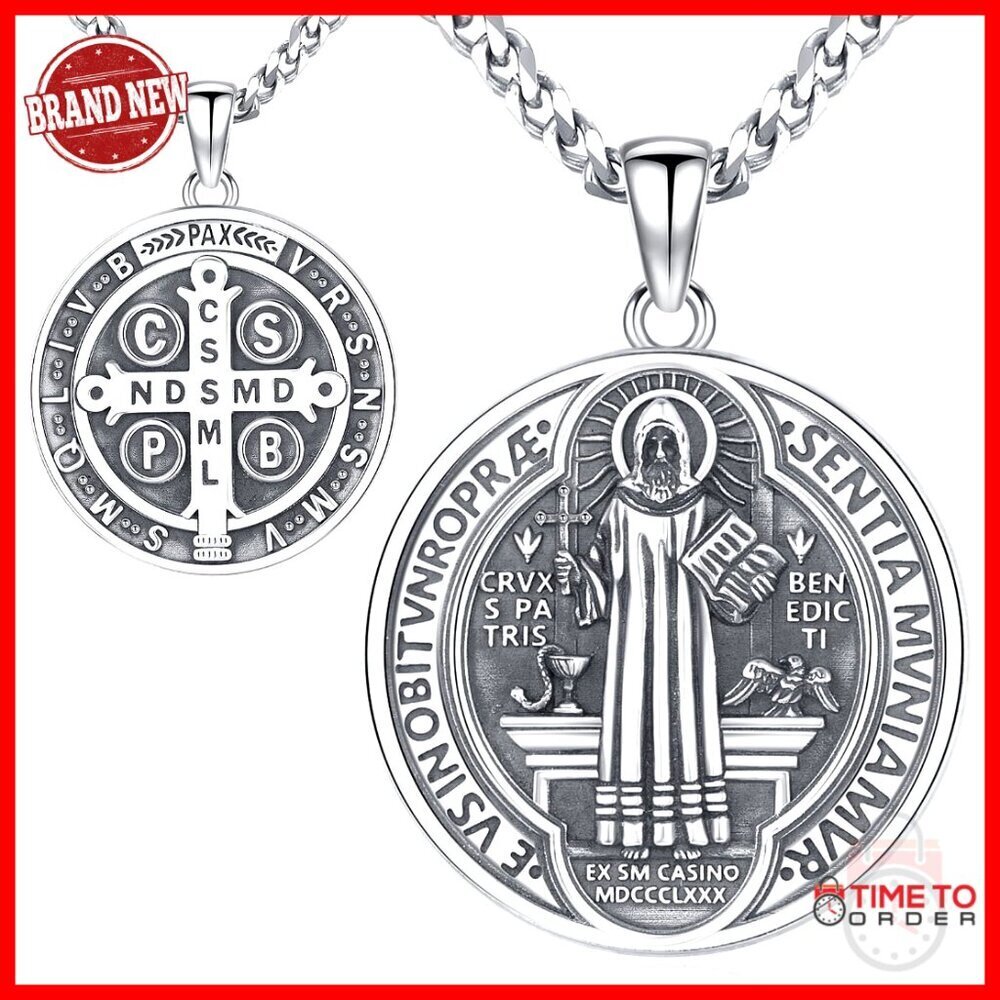 Sterling Silver Saint Michael Christopher Pendant Necklace Religious Jewelry